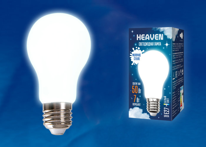 Лампа LED-A60-9W/4000K/E27/FR G светодиодная. Форма "A", мат. Серия Heaven. Белый свет (4000K) RSP