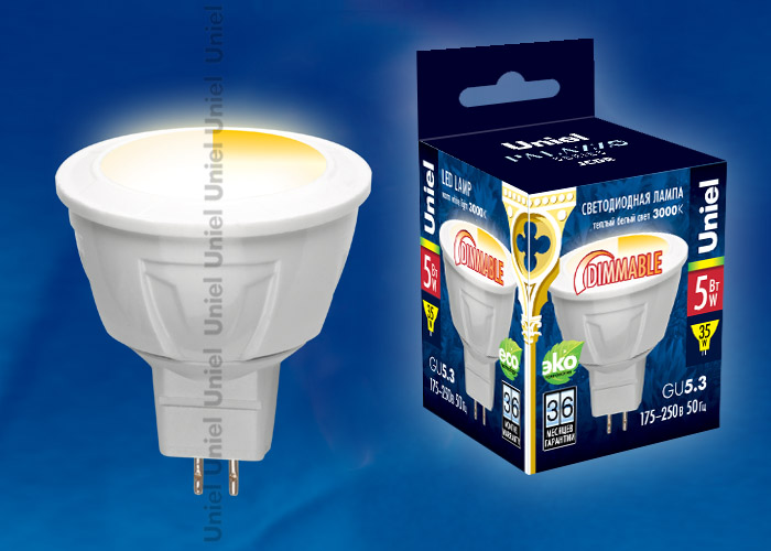 Лампа UNIEL светодиодная, диммируемая. матовая. LED-JCDR 6W/NW/GU5.3/FR/DIM PLP01WH RSP