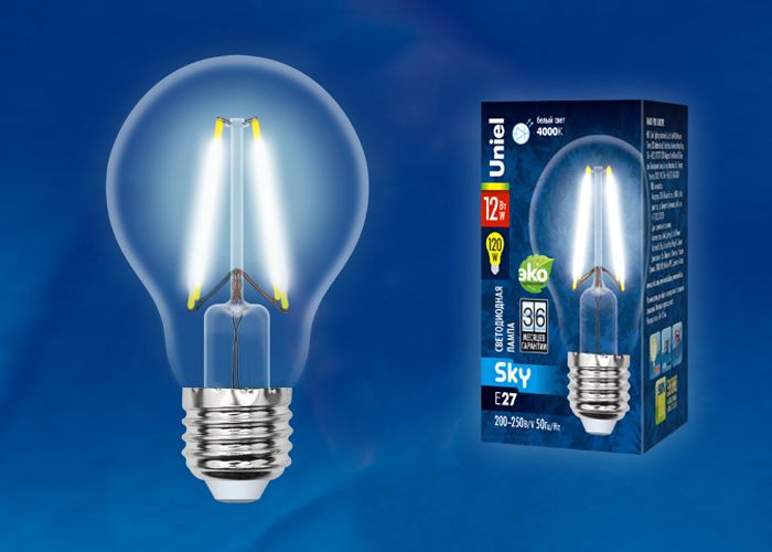 Лампа светодиодная LED-A60-12W/4000K/E27/CL PLS02WH
