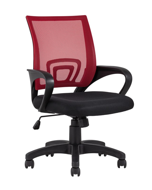 TopChairs Simple офисное красное в обивке из текстиля с сеткой, механизм качания Top Gun
