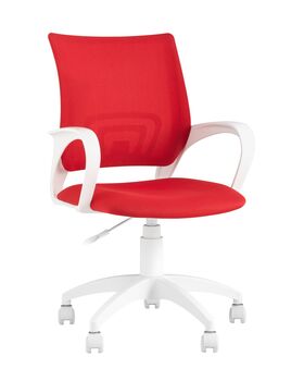 Кресло офисное Topchairs ST-BASIC-W спинка белая сетка сиденье красная ткань крестовина белый пласти