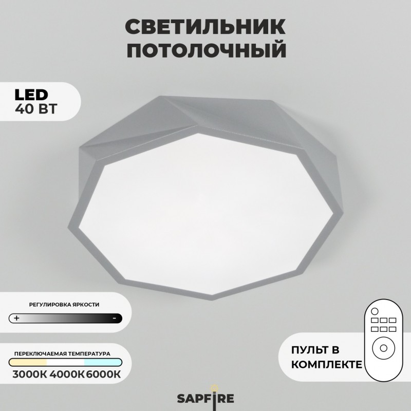 Светильник потолочный SAPFIR SPF-9487 СЕРЫЙ ` D320/H50/1/LED/40W 2.4G COSMOPOLITAN SPFD