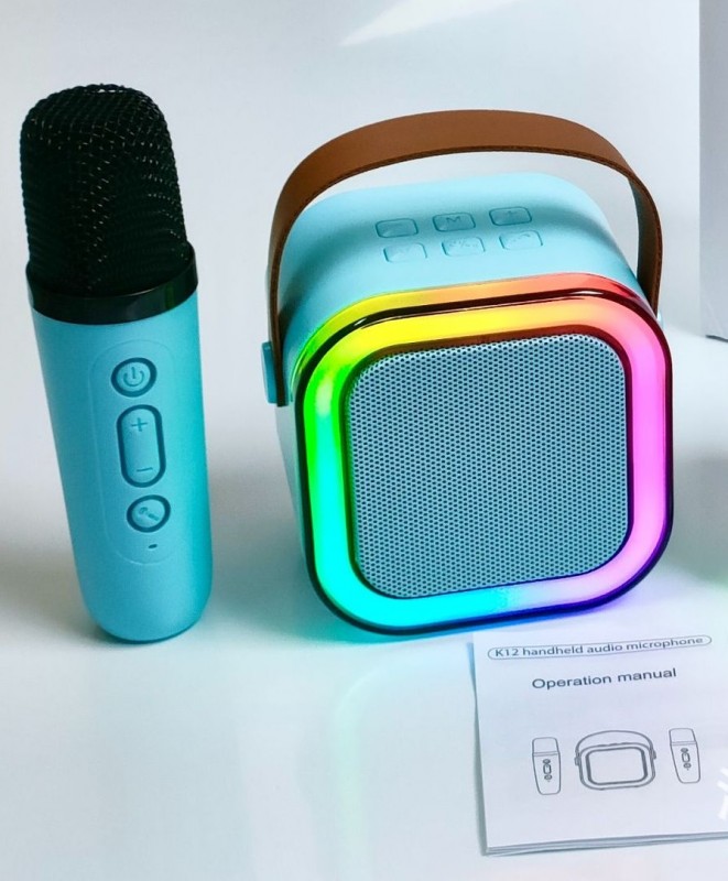 Мини-караоке K12 ГОЛУБОЙ: Bluetooth-колонка с LED-подсветкой и микрофоном 5V/1A RSP 24-11