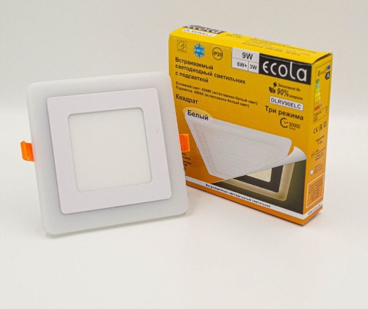 Ecola LED downlight встраив. Квадратный даунлайт с драйвером с подсветкой 9(6+3)W 220V4200K 145мм