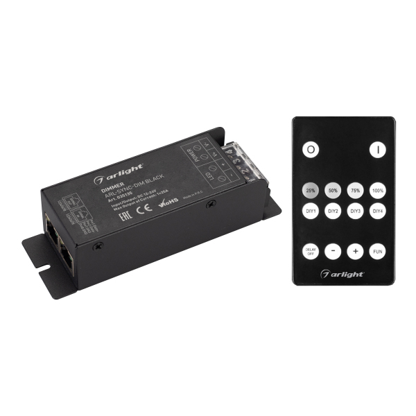 Диммер ARL-SYNC-DIM Black (12-24V, 1x25A, ПДУ 14кн, RF,RJ45) (Arlight, IP20 Металл, 3 года