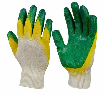 Перчатки 2 обливом (зелено-желтые)