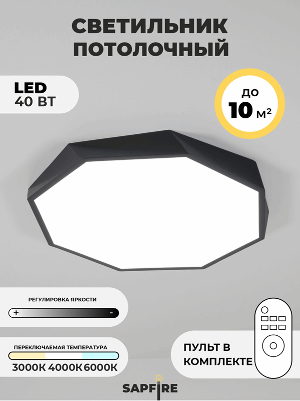 Светильник потолочный SAPFIR SPF-9437 ЧЕРНЫЙ ` D420/H50/1/LED/40W 2.4G COSMOPOLITAN SPFD
