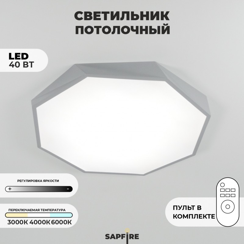 Светильник потолочный SAPFIR SPF-9509 СЕРЫЙ ` D620/H50/1/LED/72W 2.4G COSMOPOLITAN SPFD