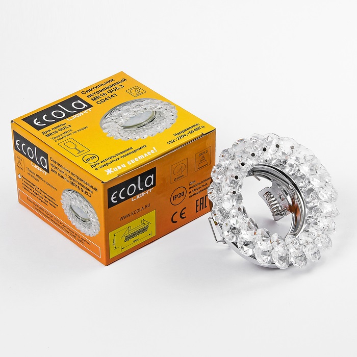 Ecola Light MR16 CD4141 GU5.3 Светильник встр. круглый с хрусталиками Прозрачный/ром 50x