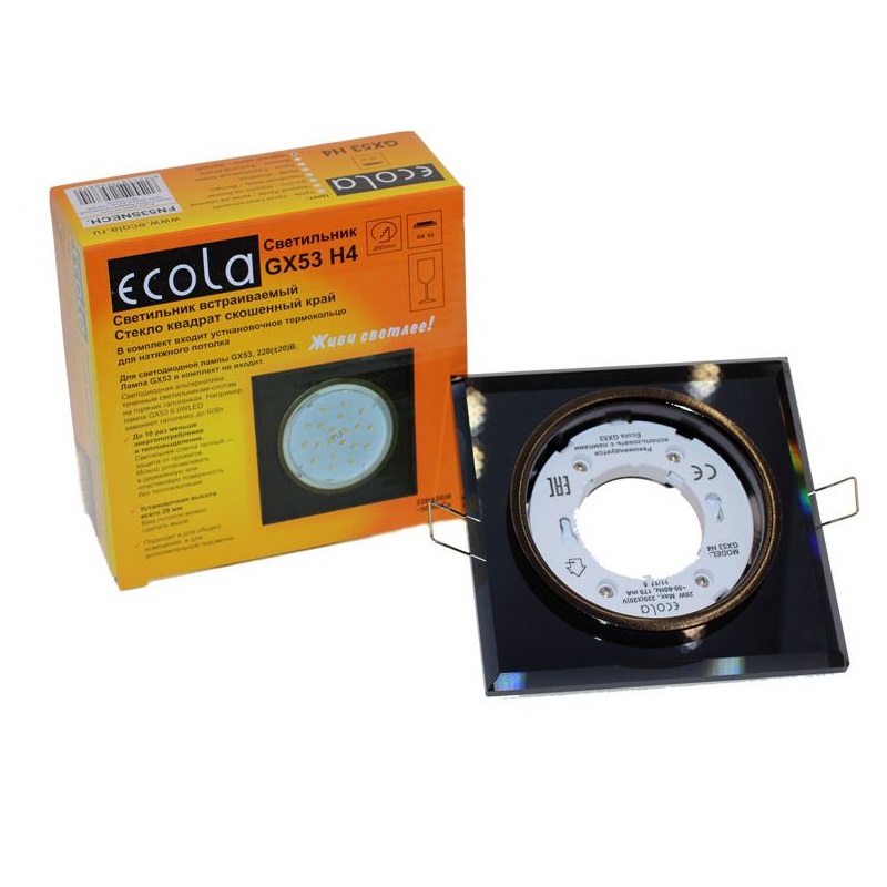 Ecola G53 H4 Glass Стекло Квадрат скошенный край Черный хром - черный 38x120x120 (к+)